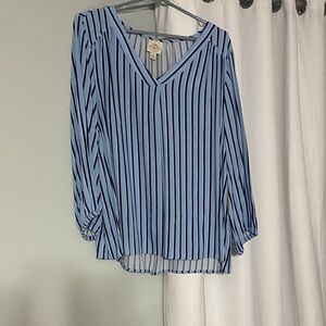 St. John's Bay Blue and Black Striped V-Neck Blouse
